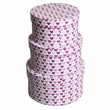 Rond kado doosje hartjes paars 14 cm